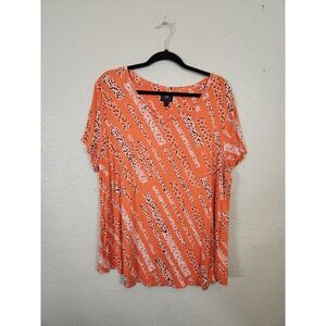JM Collection Orange Print Top Short Sleeve Casual Blouse Women's XXL